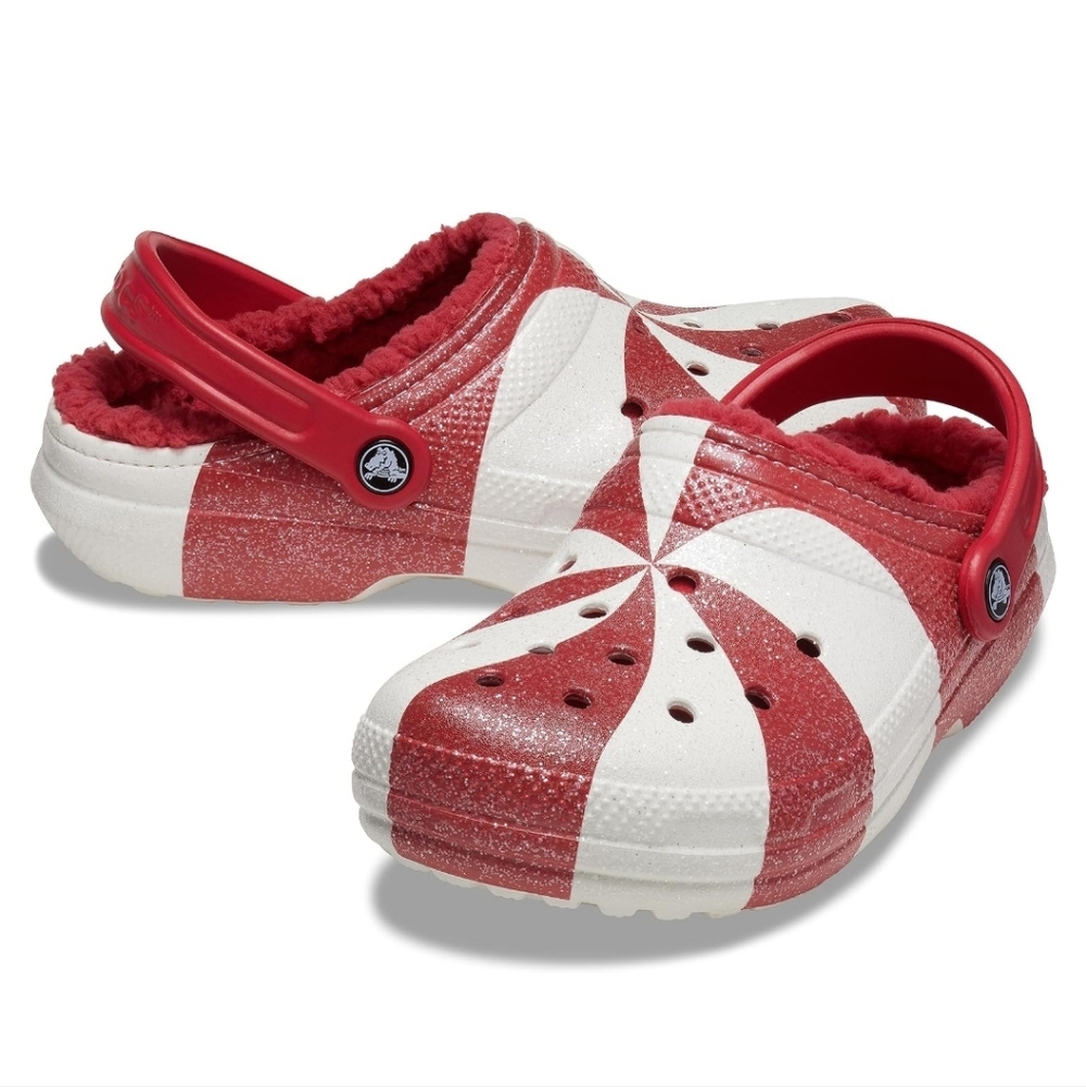 NIB Crocs Unisex Christmas Holiday Lined Clogs, Peppermint Swirl,5 Men / 7 Women